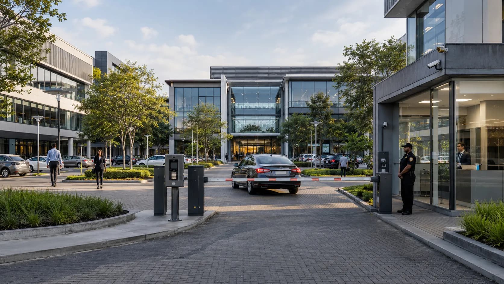 Office complex with modern access control and professional security